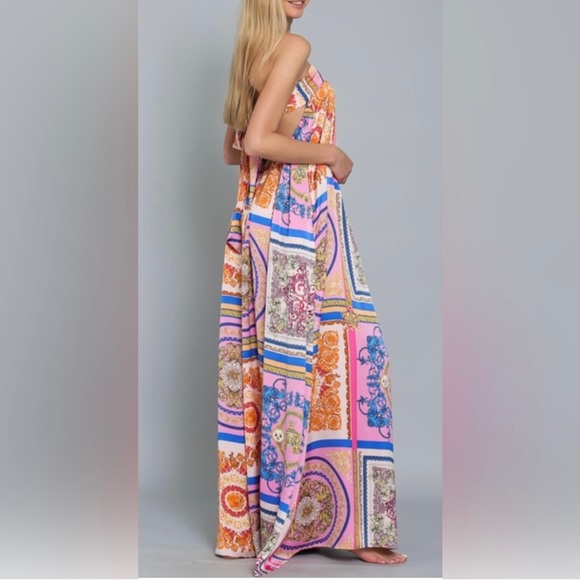 Multicolor Tube Tie Back Chest Elastic Waisted Jumpsuit - Picture 10 of 10